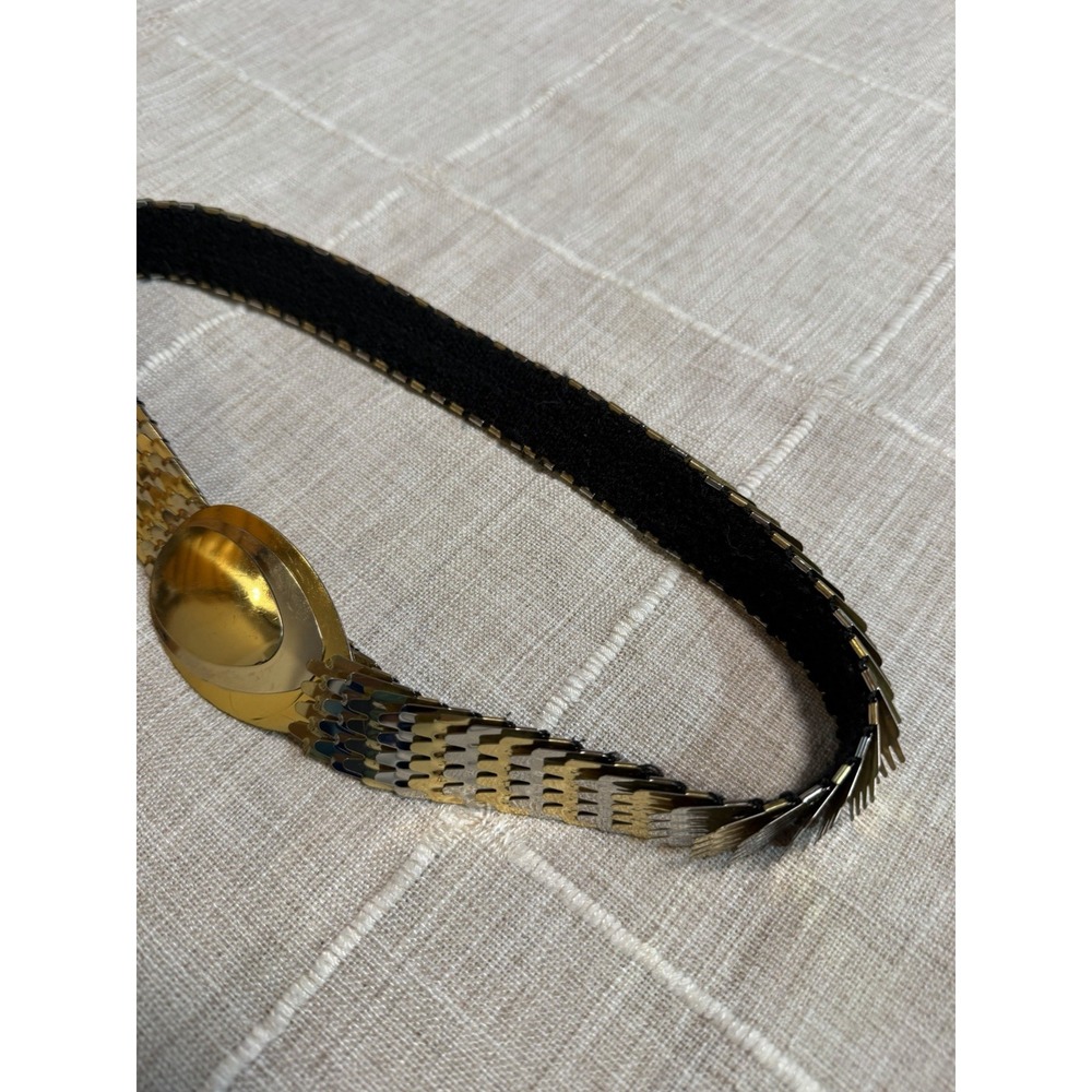 Vintage Gold Tone Stretch Belt Wide Metal Link Expandable Waist Belt Retro